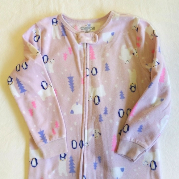 oshkosh b'gosh winter fleece zipper footie sleeper pajamas 4T toddler girls - Picture 4 of 5